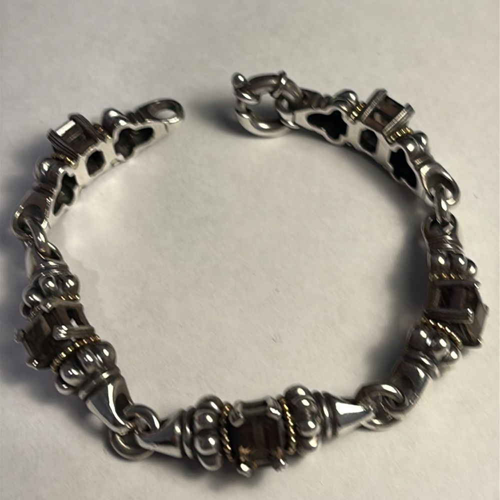 Lagos Caviar Silver and Gold Link Bracelet with 5 Emerald Cut Brown Topaz Stones - Picture 3 of 3